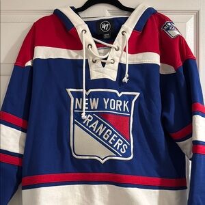 47 New York Rangers Blue and Red Hoodie